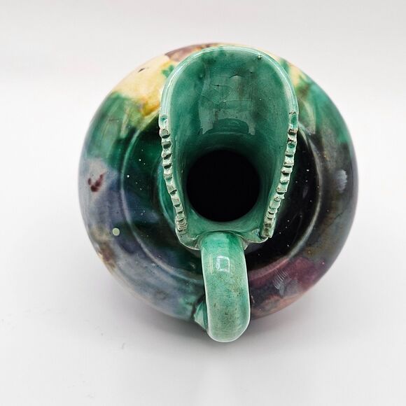 Oaxaca Mexico Dripware Ceramic Art Pottery Pitcher Flowers Green Vintage - Picture 6 of 12